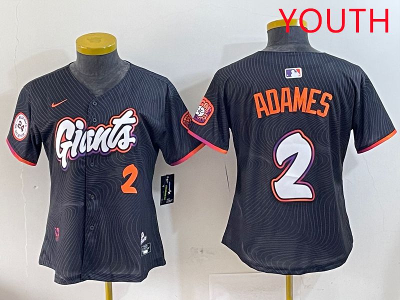 Youth San Francisco Giants #2 Adames Black Joint Name Nike 2025 MLB Jersey style 7->youth mlb jersey->Youth Jersey